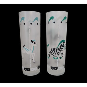 VTG Libbey Carousel Merry Go Round Frosted Glass Zebra Deer Replacement Lot of 2